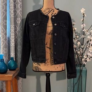 GAP Collarless Frayed Hem Denim Jacket